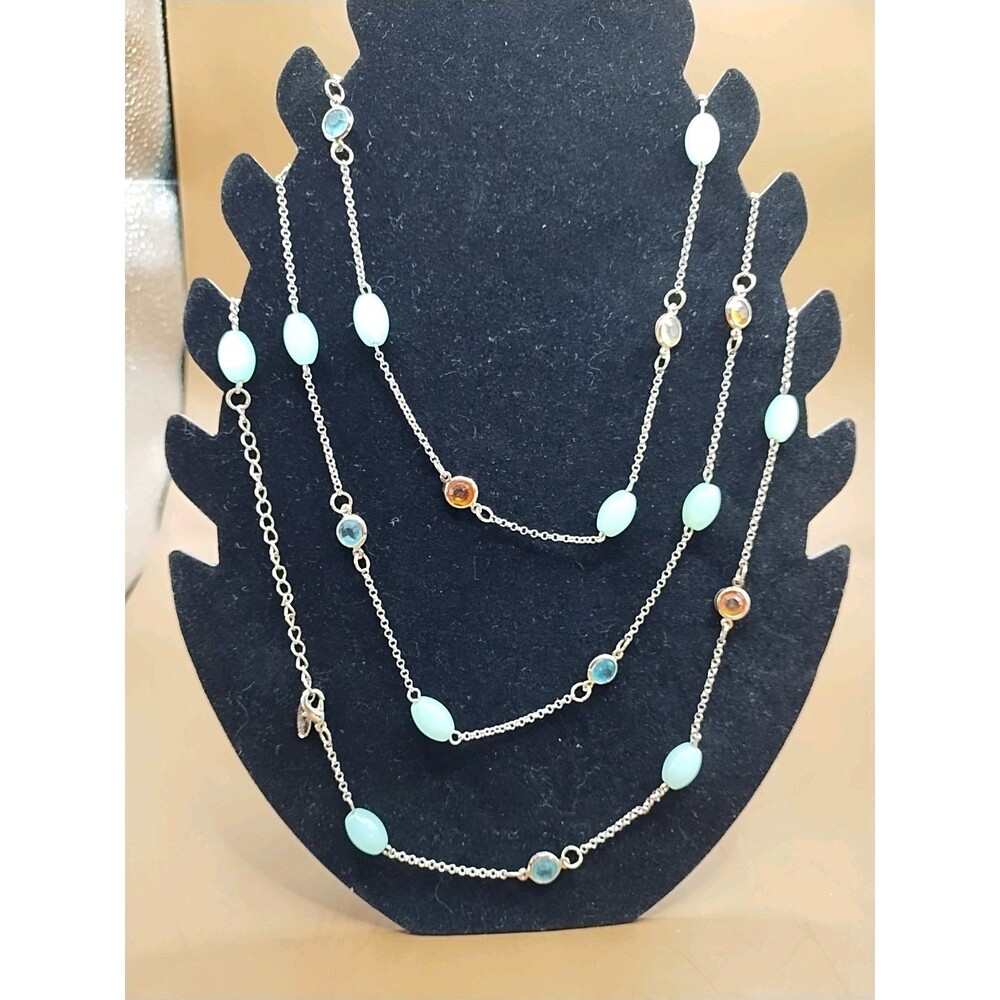 VCLM Vntg Silver Tone Natural Stone Multi-colored Infinity Necklace necklace 36